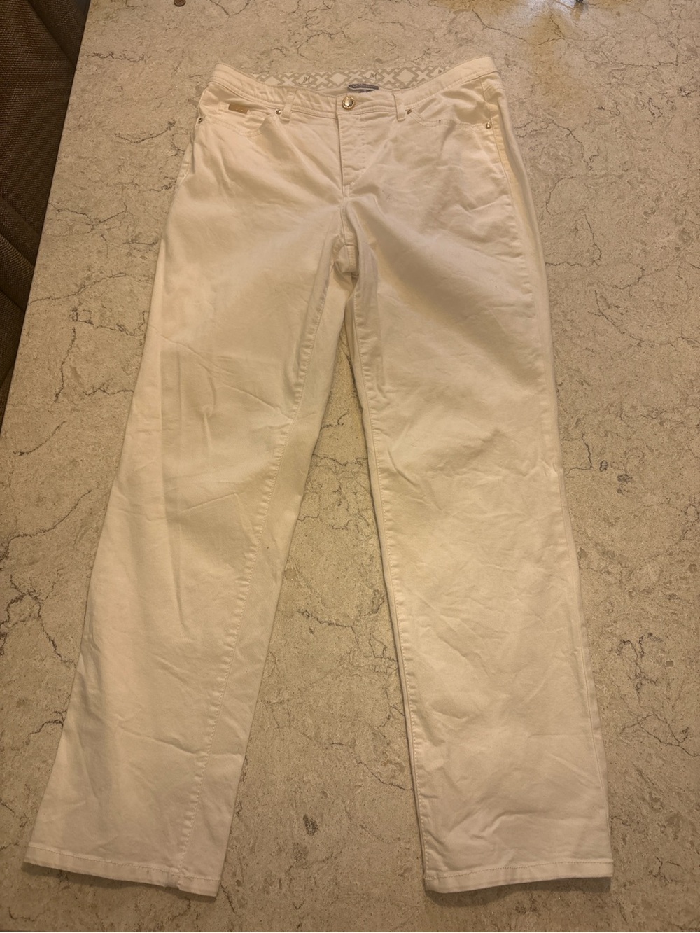 JM Collection Women’s White Straight Leg Stretch Pants with bedazzled buttons